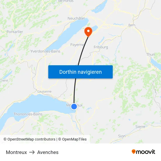 Montreux to Avenches map