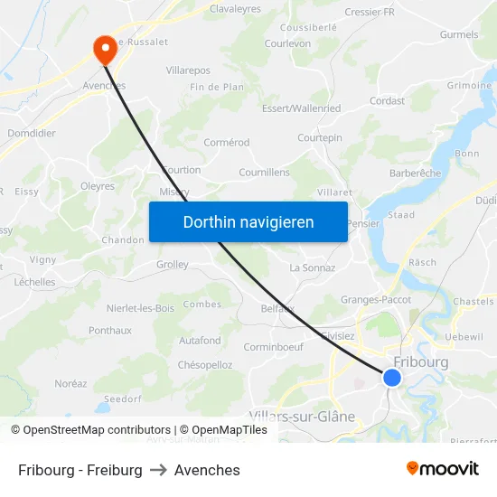 Fribourg - Freiburg to Avenches map