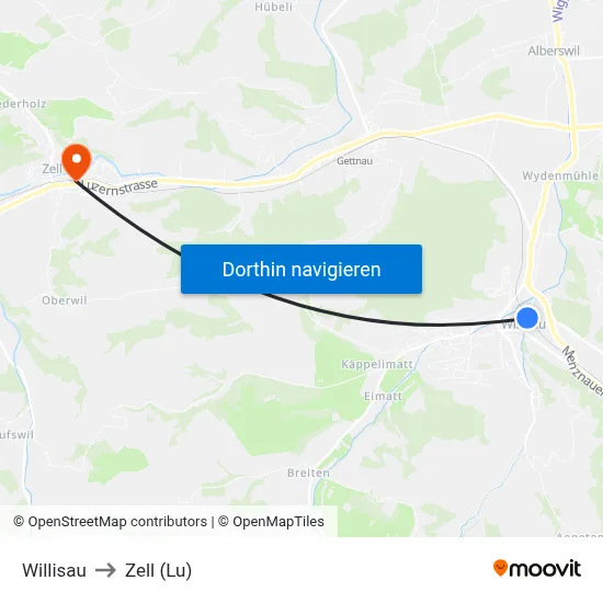 Willisau to Zell (Lu) map