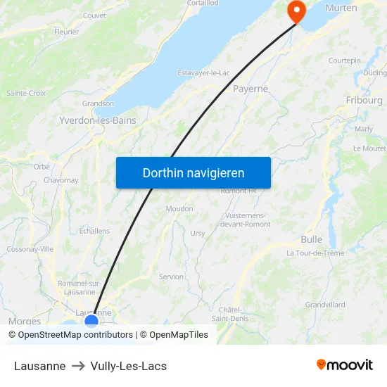 Lausanne to Vully-Les-Lacs map