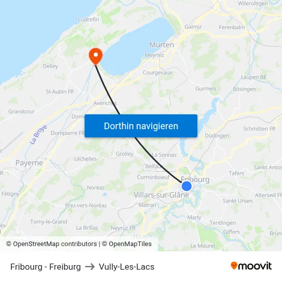 Fribourg - Freiburg to Vully-Les-Lacs map