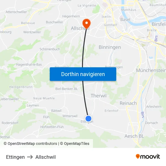 Ettingen to Allschwil map