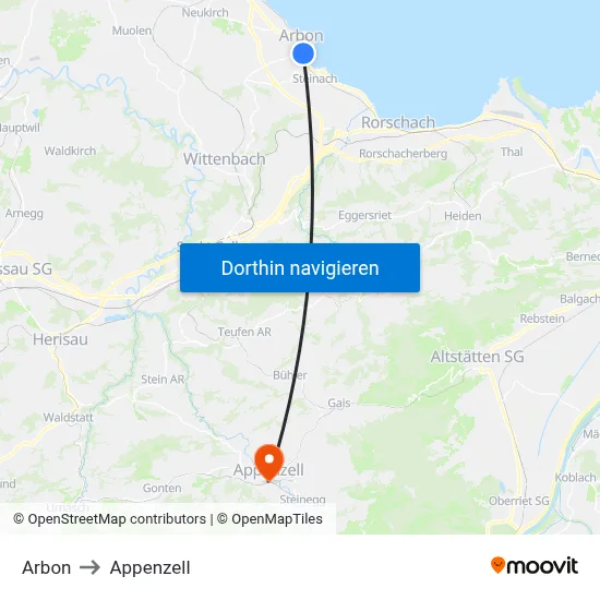 Arbon to Appenzell map