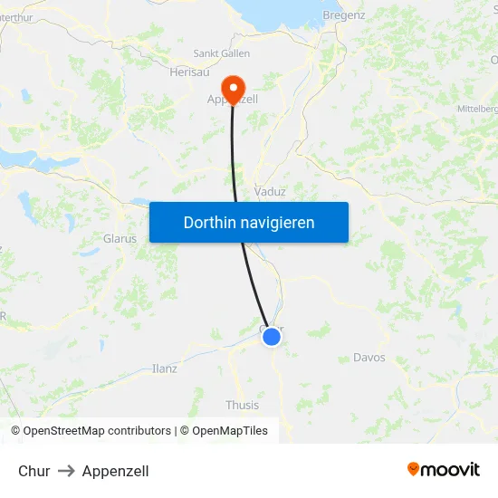 Chur to Appenzell map