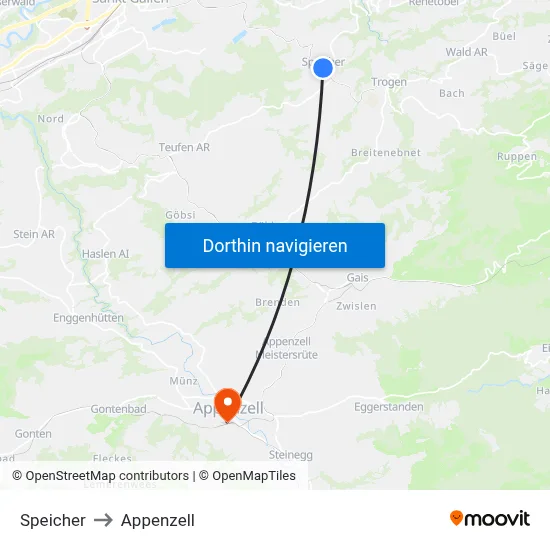 Speicher to Appenzell map