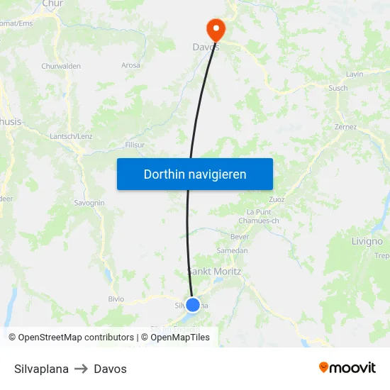 Silvaplana to Davos map