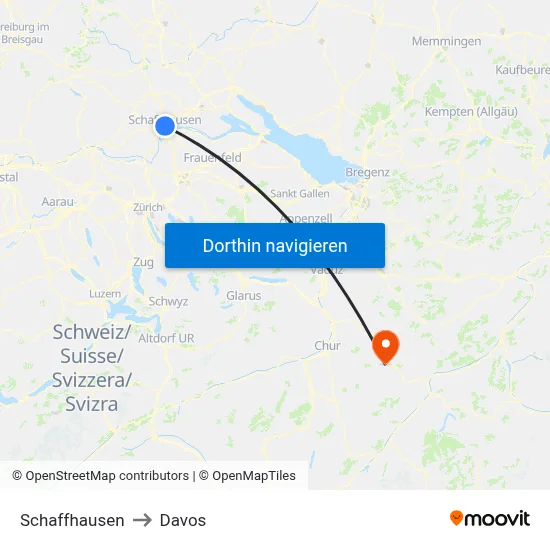 Schaffhausen to Davos map