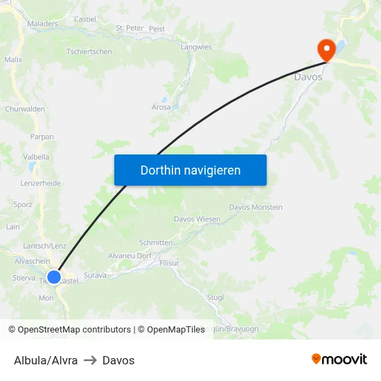 Albula/Alvra to Davos map