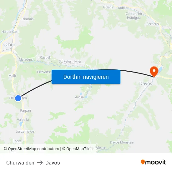 Churwalden to Davos map