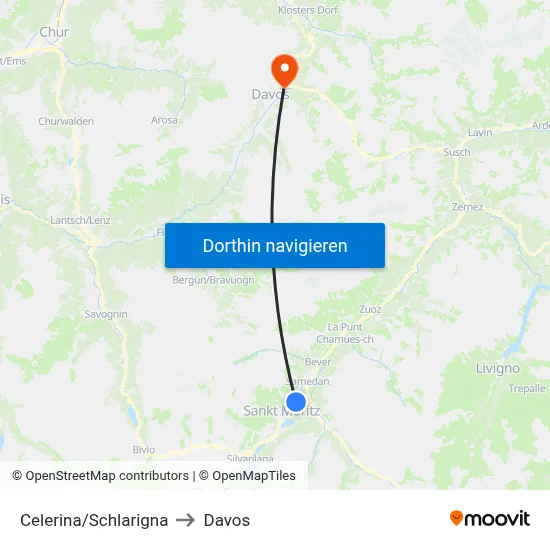 Celerina/Schlarigna to Davos map