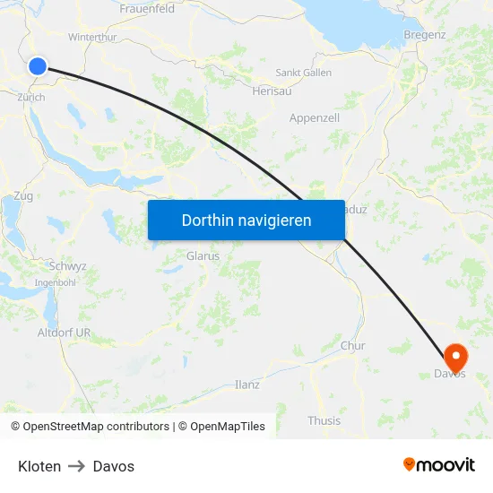 Kloten to Davos map