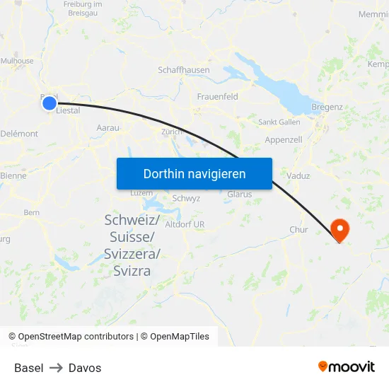 Basel to Davos map
