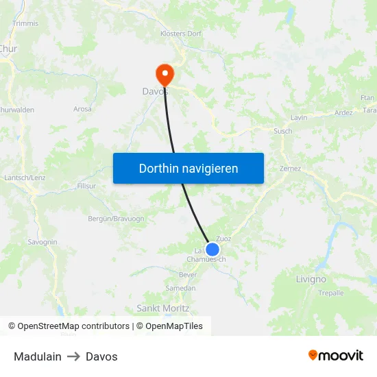 Madulain to Davos map