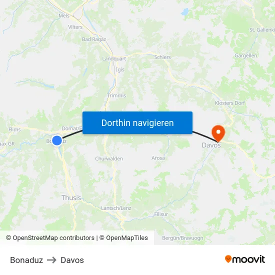 Bonaduz to Davos map