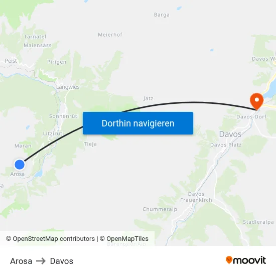 Arosa to Davos map