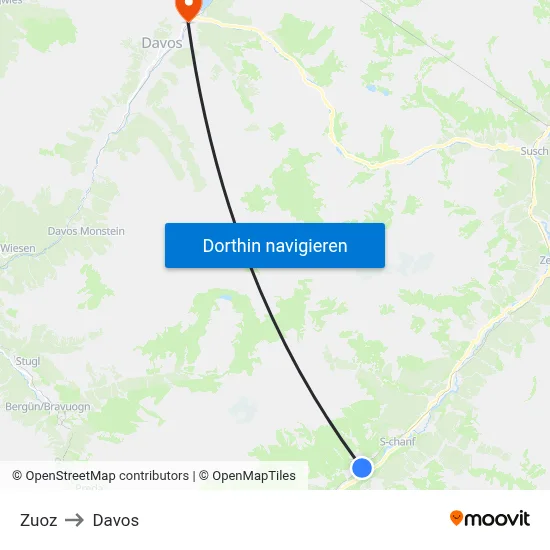 Zuoz to Davos map