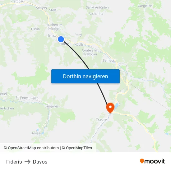 Fideris to Davos map