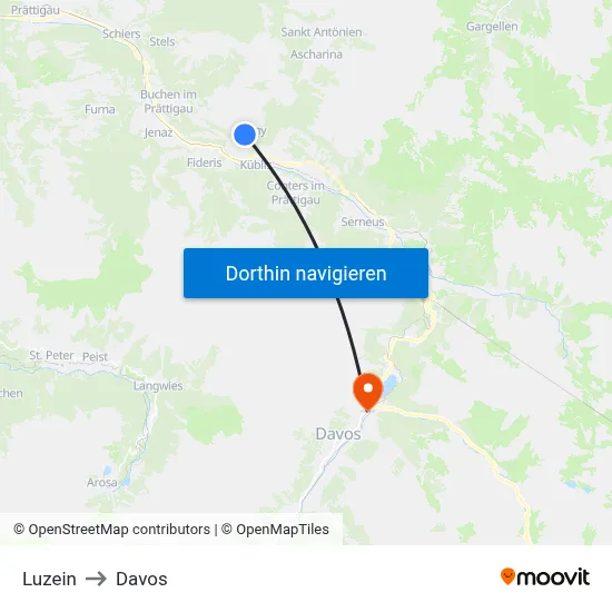 Luzein to Davos map
