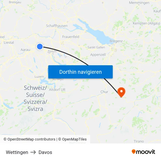 Wettingen to Davos map