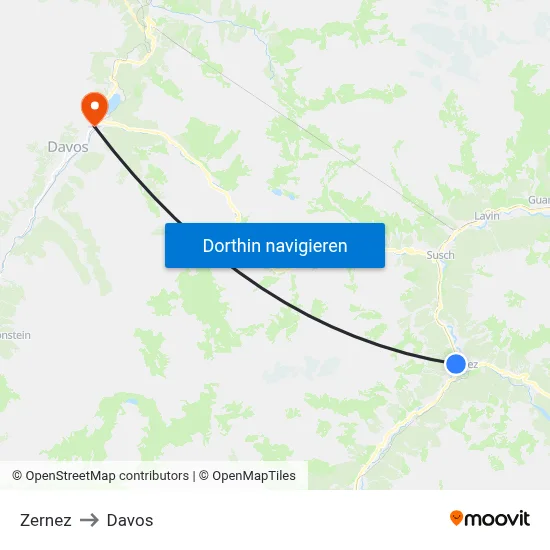 Zernez to Davos map