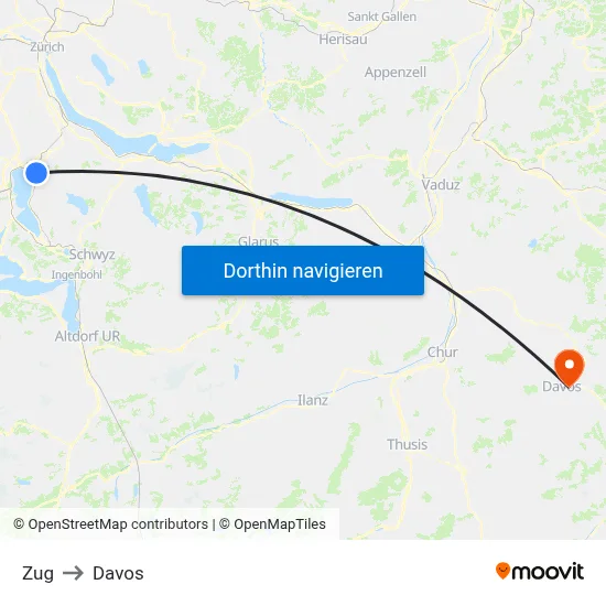 Zug to Davos map