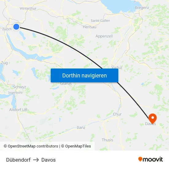 Dübendorf to Davos map