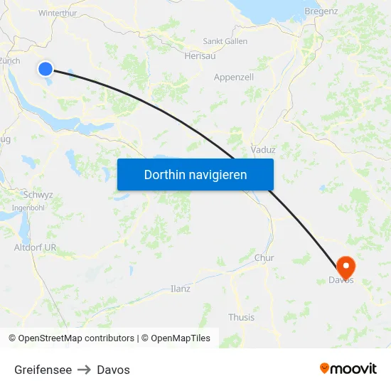 Greifensee to Davos map