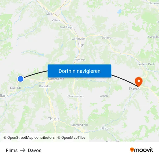 Flims to Davos map