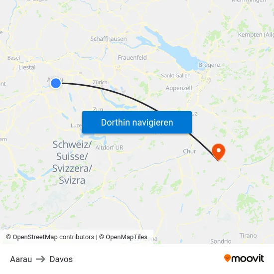 Aarau to Davos map