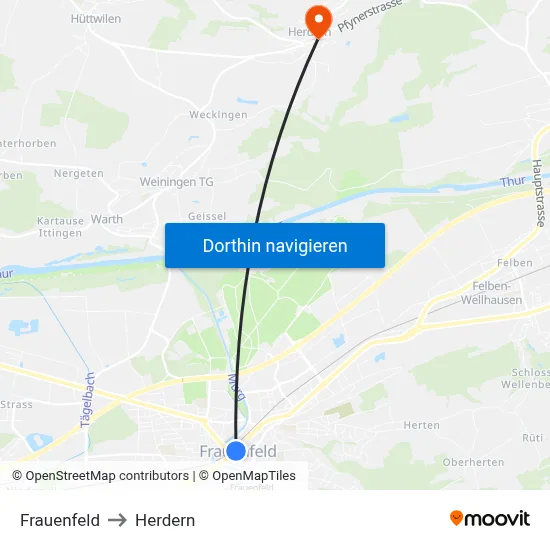 Frauenfeld to Herdern map