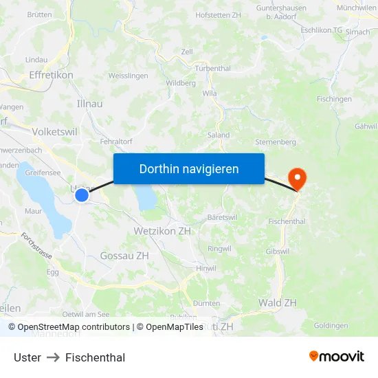 Uster to Fischenthal map