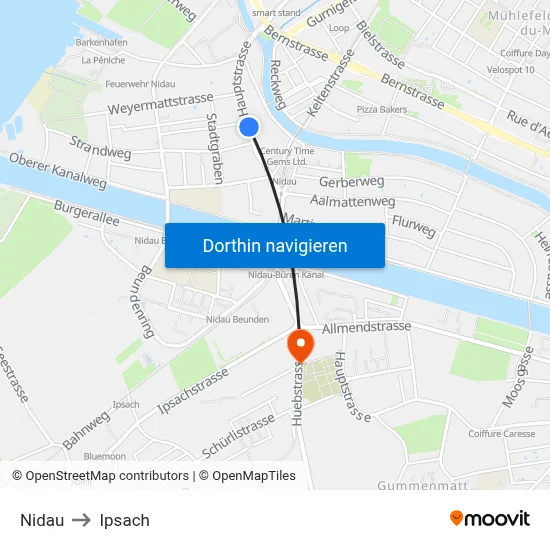 Nidau to Ipsach map