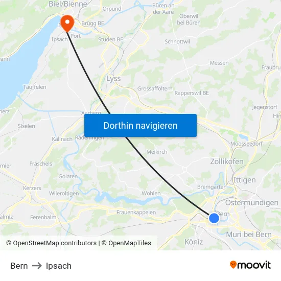 Bern to Ipsach map