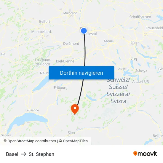 Basel to St. Stephan map