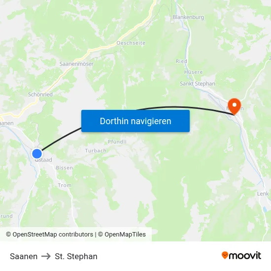 Saanen to St. Stephan map