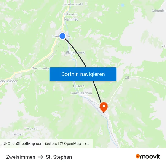 Zweisimmen to St. Stephan map