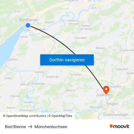 Biel/Bienne to Münchenbuchsee map