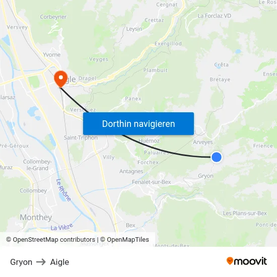 Gryon to Aigle map