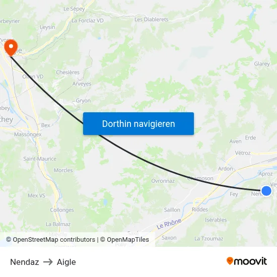 Nendaz to Aigle map
