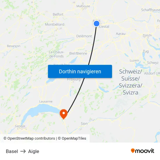 Basel to Aigle map