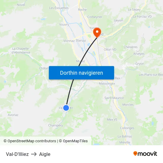 Val-D'Illiez to Aigle map