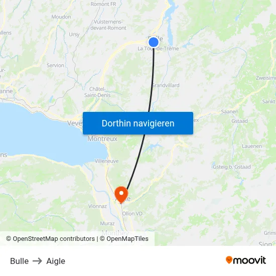 Bulle to Aigle map