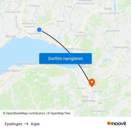 Epalinges to Aigle map