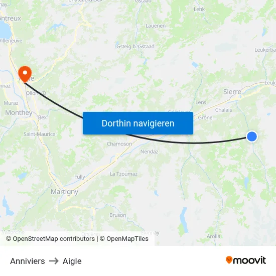 Anniviers to Aigle map