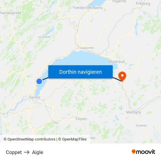 Coppet to Aigle map