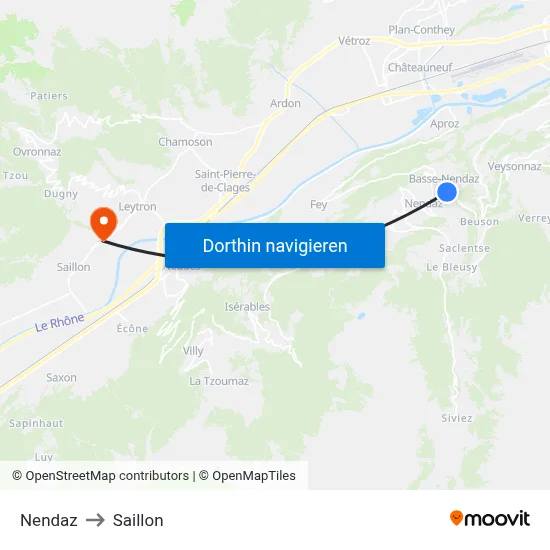 Nendaz to Saillon map