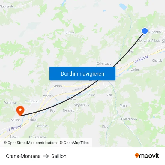 Crans-Montana to Saillon map
