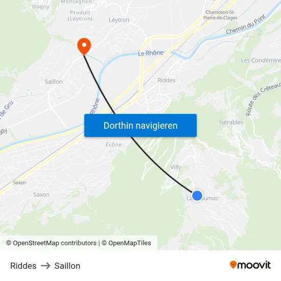 Riddes to Saillon map