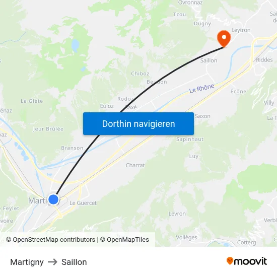 Martigny to Saillon map