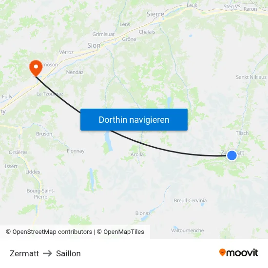Zermatt to Saillon map